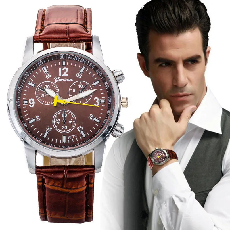 Men Watch Luxury Stylish Faux PU Leather Watch Men Quartz Analog Casual Men Wristwatch relogio masculino