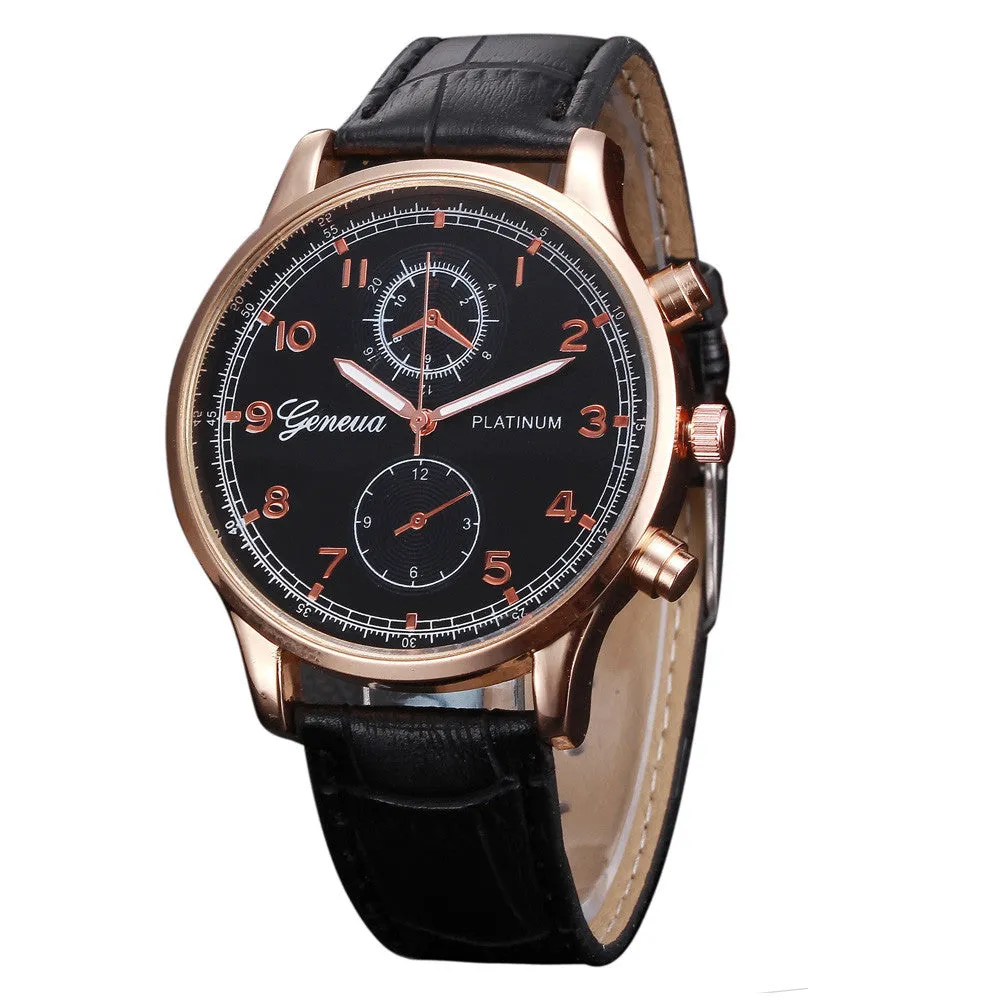 Men Watch Top Luxury Retro Design PU Leather Band Geneva Analog Quartz Watch Relogio Masculino