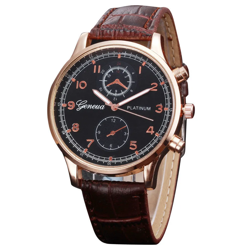 Men Watch Top Luxury Retro Design PU Leather Band Geneva Analog Quartz Watch Relogio Masculino