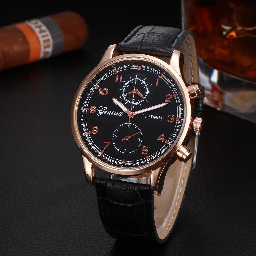 Men Watch Top Luxury Retro Design PU Leather Band Geneva Analog Quartz Watch Relogio Masculino