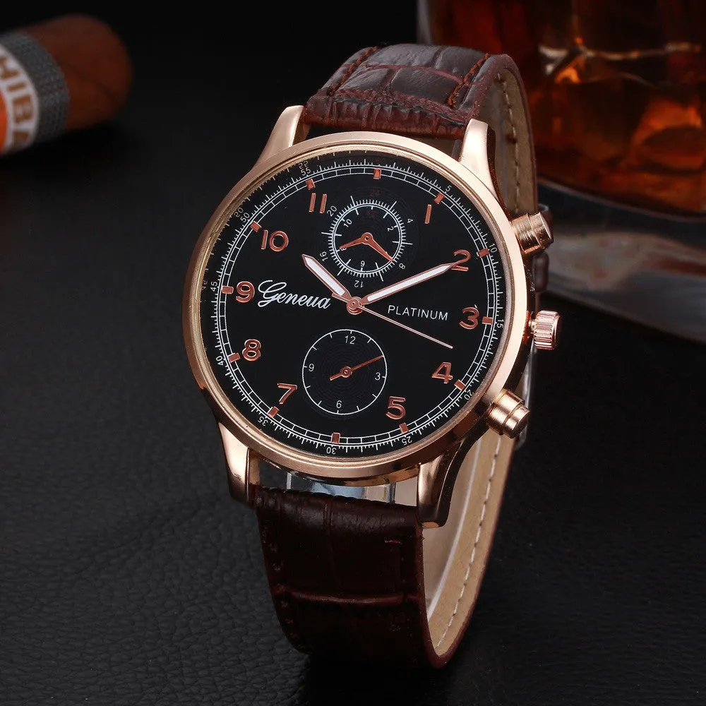 Men Watch Top Luxury Retro Design PU Leather Band Geneva Analog Quartz Watch Relogio Masculino