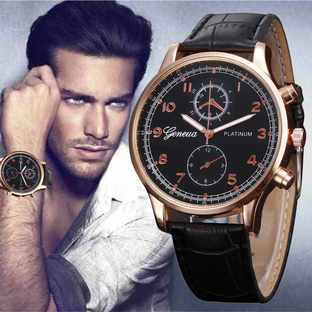 Men Watch Top Luxury Retro Design PU Leather Band Geneva Analog Quartz Watch Relogio Masculino