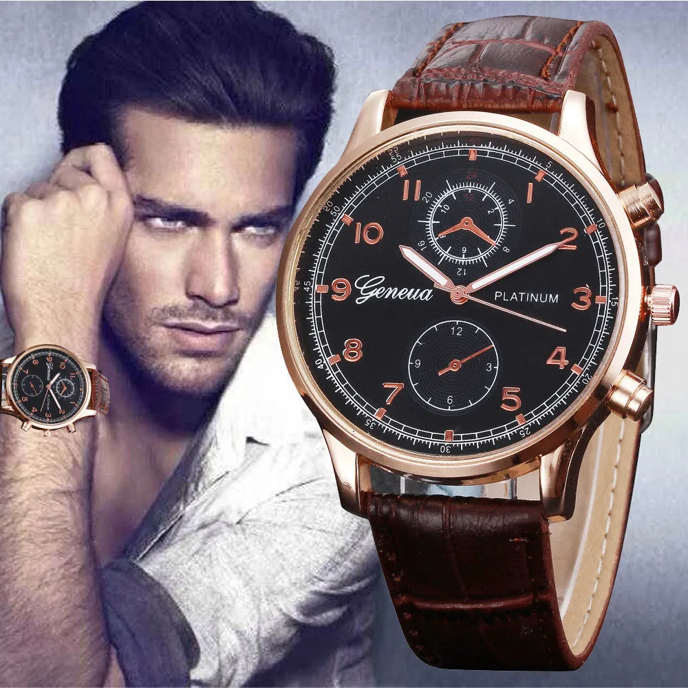 Men Watch Top Luxury Retro Design PU Leather Band Geneva Analog Quartz Watch Relogio Masculino