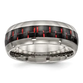 Men's 8mm Titanium Black/Red Carbon Fiber Domed Comfort Fit Band