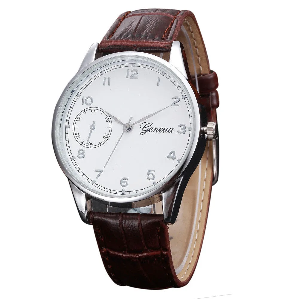 Mens Watch Geneva Top Luxury Retro Design PU Leather Band Analog Alloy Quartz Wrist Watch Relogio Masculino