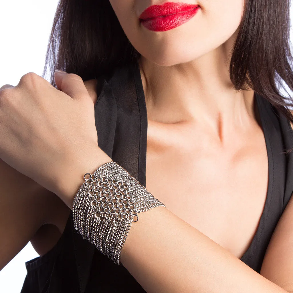 METAL Diamond and Chain Cuff Bracelet