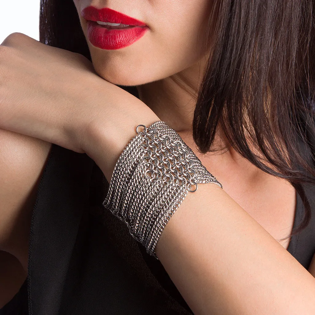 METAL Diamond and Chain Cuff Bracelet