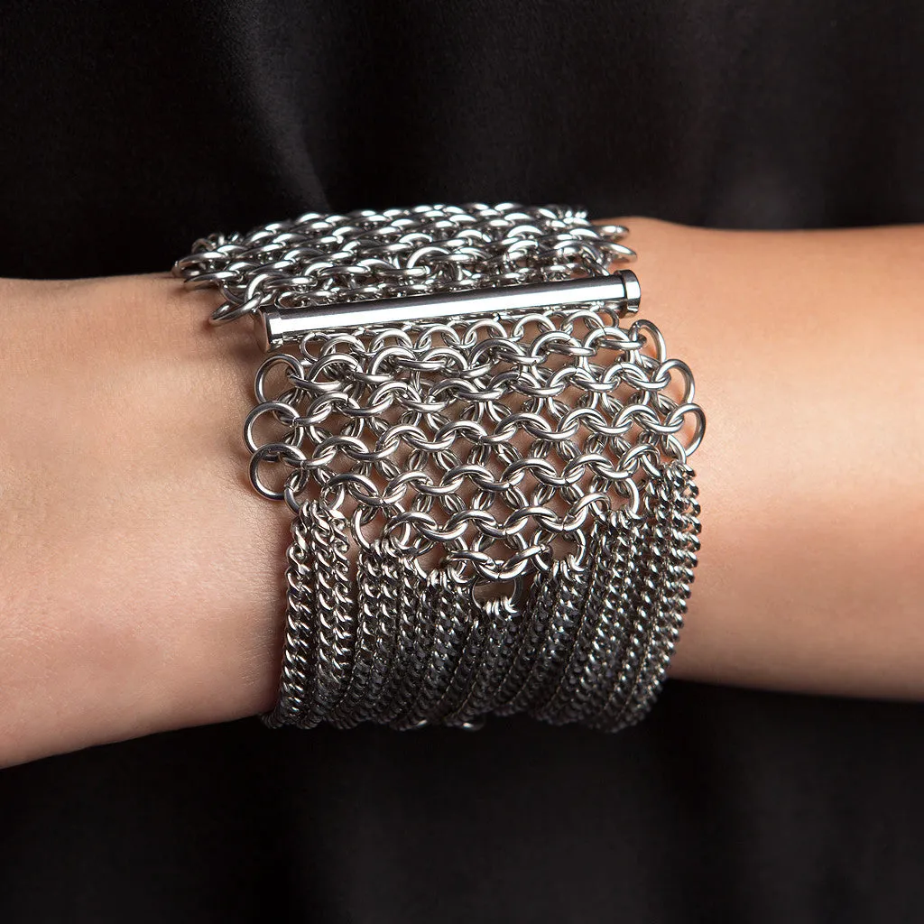 METAL Diamond and Chain Cuff Bracelet