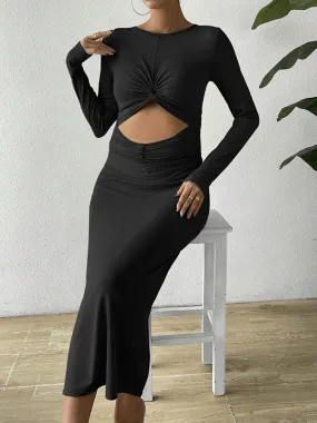 Momnfancy Black Cut Out Knot Slit Bodycon Baby Shower Maternity Open Stomach Dress