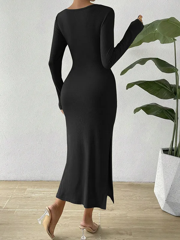 Momnfancy Black Cut Out Knot Slit Bodycon Baby Shower Maternity Open Stomach Dress