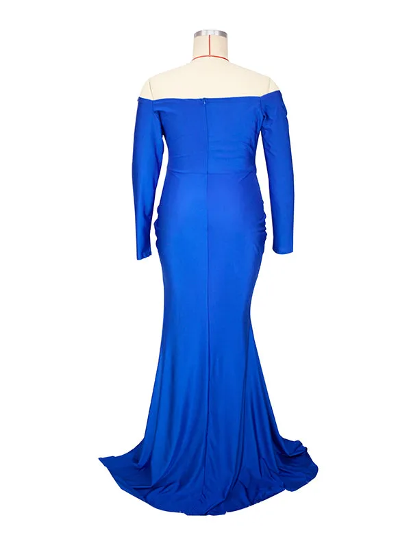 Momnfancy Off Shoulder Fitted Slit V-neck Evening Gown Mermaid Formal Baby Shower Maternity Maxi Dress