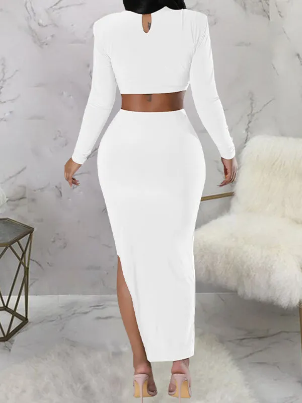 Momnfancy Solid Color Side Slit Belt Bare Waist Baby Shower Bodycon Maternity Elegant Midi Dress