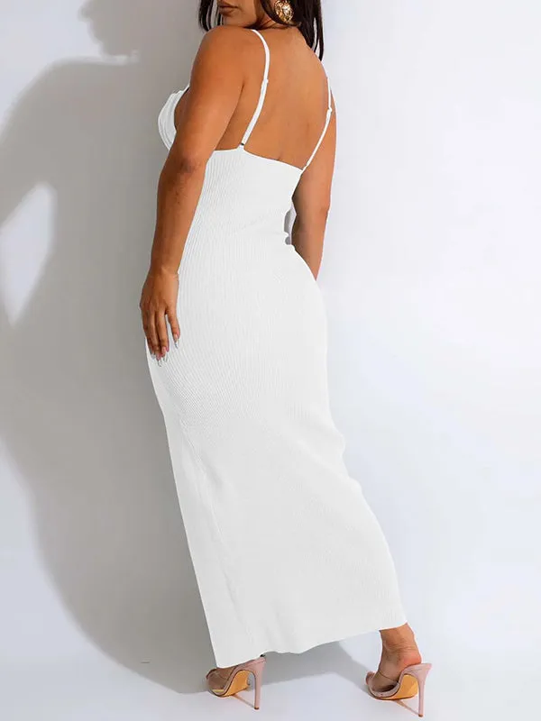 Momnfancy Spaghetti Strap Belly Friendly Backless Side Slit Cut Out Babyshower Maternity Maxi Dress