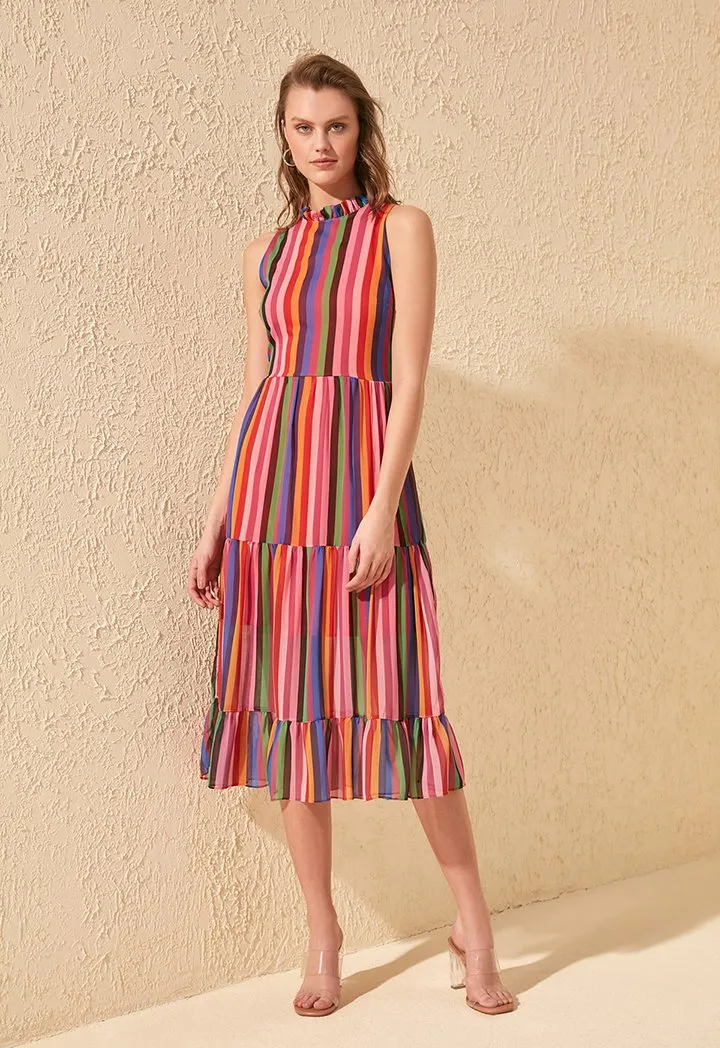 Multicolored Striped Midi Dress