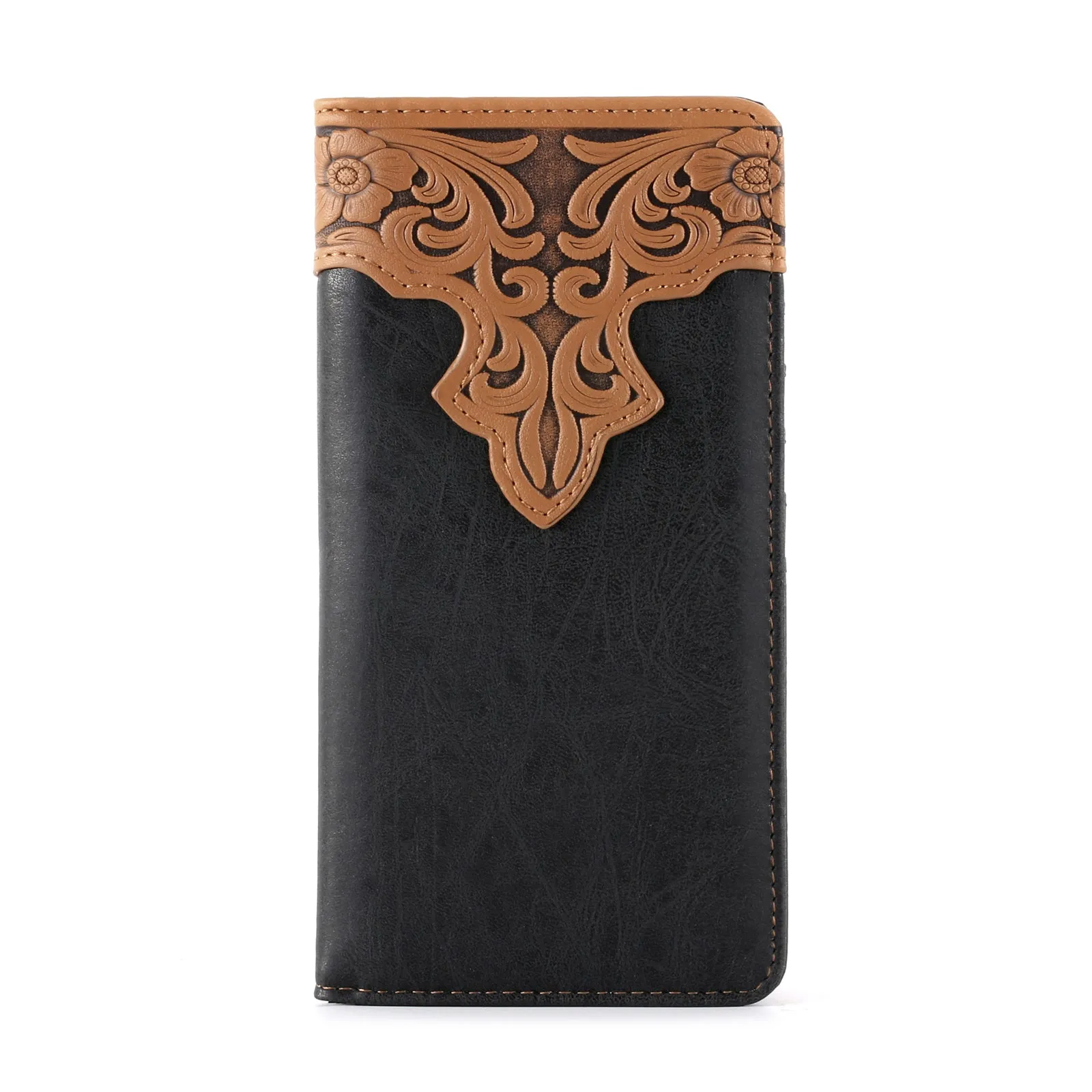 MW-607  Embossed Vintage Floral  Men's Bifold Long PU Leather Wallet