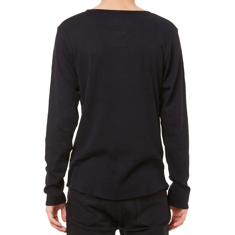 Nudie Ribbed Long Sleeve HenleyBlack