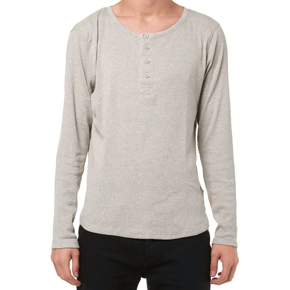 Nudie Ribbed Long Sleeve HenleyGrey Melange