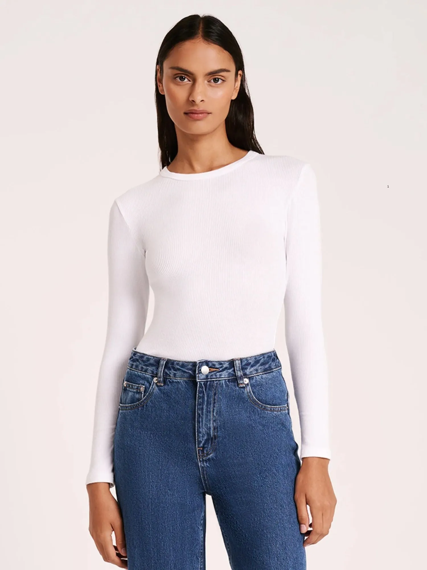 Organic Ribbed Long Sleeve Top | White