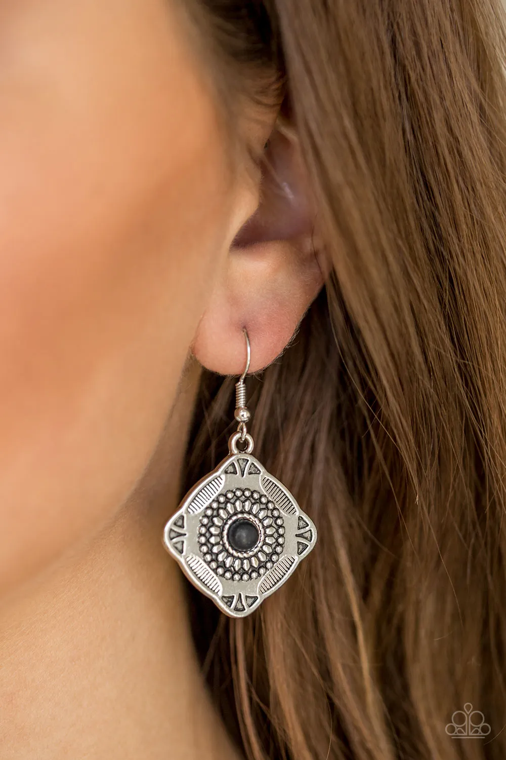 Paparazzi Fiercely Four Corners - Black Earrings