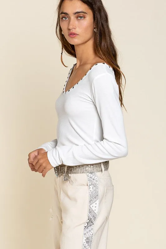 POL Long Sleeve Ribbed Top