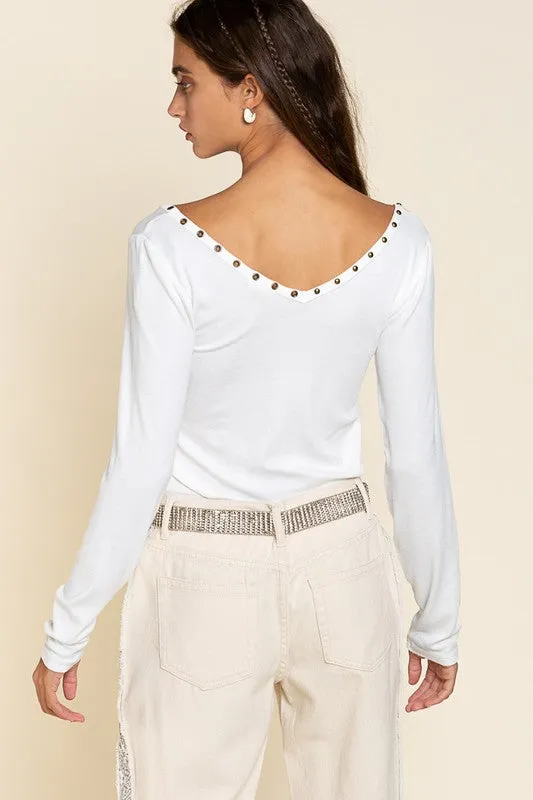 POL Long Sleeve Ribbed Top