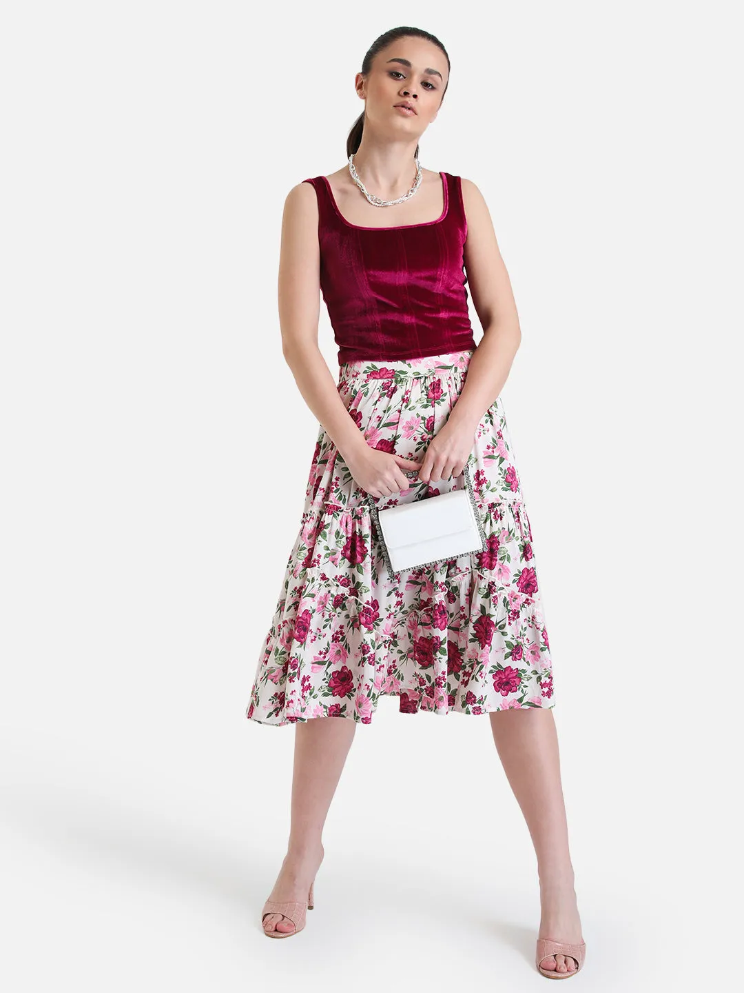 Printed Tiered Midi Skirt