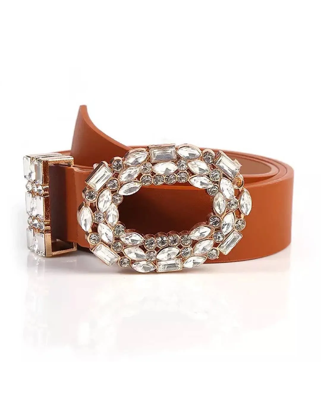 PU Leather Crystal Buckle Belt