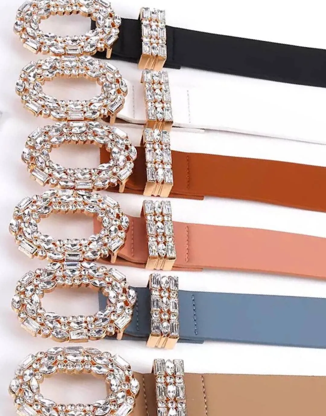 PU Leather Crystal Buckle Belt