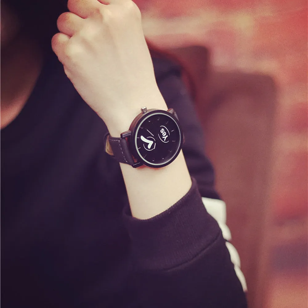 Quartz Watch Men Women Top Luxury Lover's PU Leather Black Clock Analog Relogio Feminino