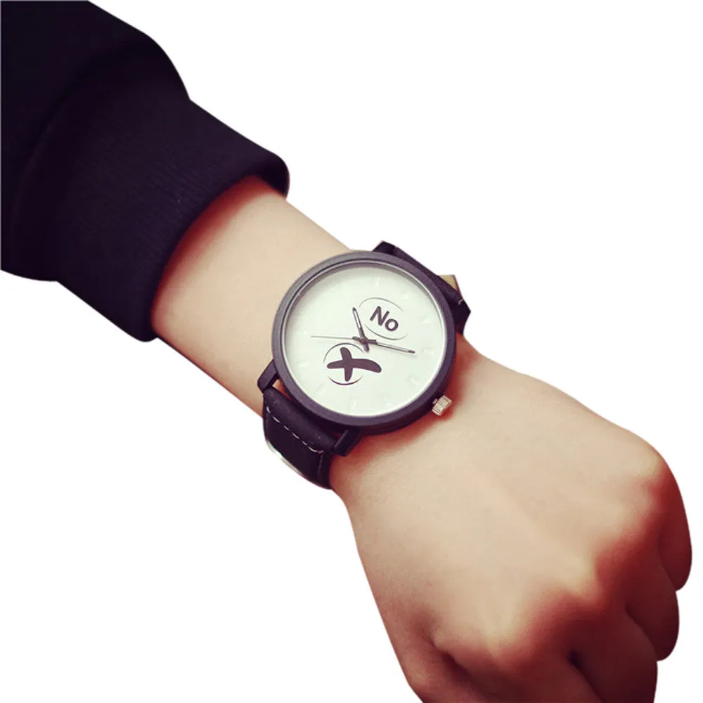 Quartz Watch Men Women Top Luxury Lover's PU Leather Black Clock Analog Relogio Feminino