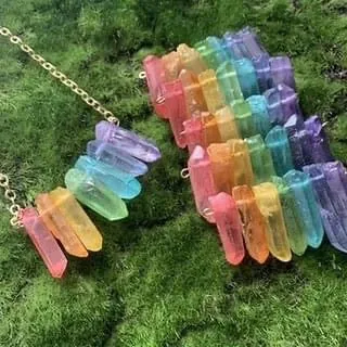 Rainbow Quartz Crystal Point Chakra Set