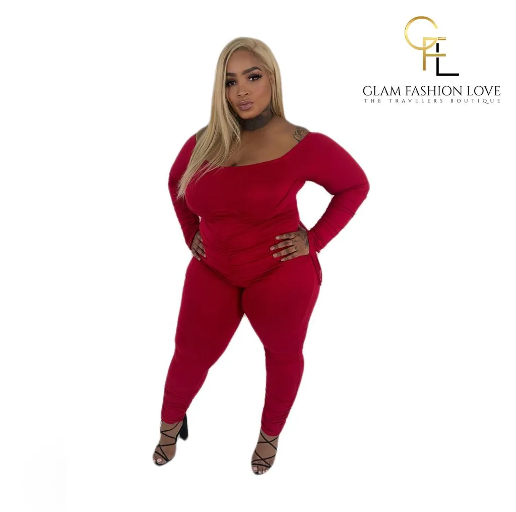 Red Off the shoulder + Size jumpsuit