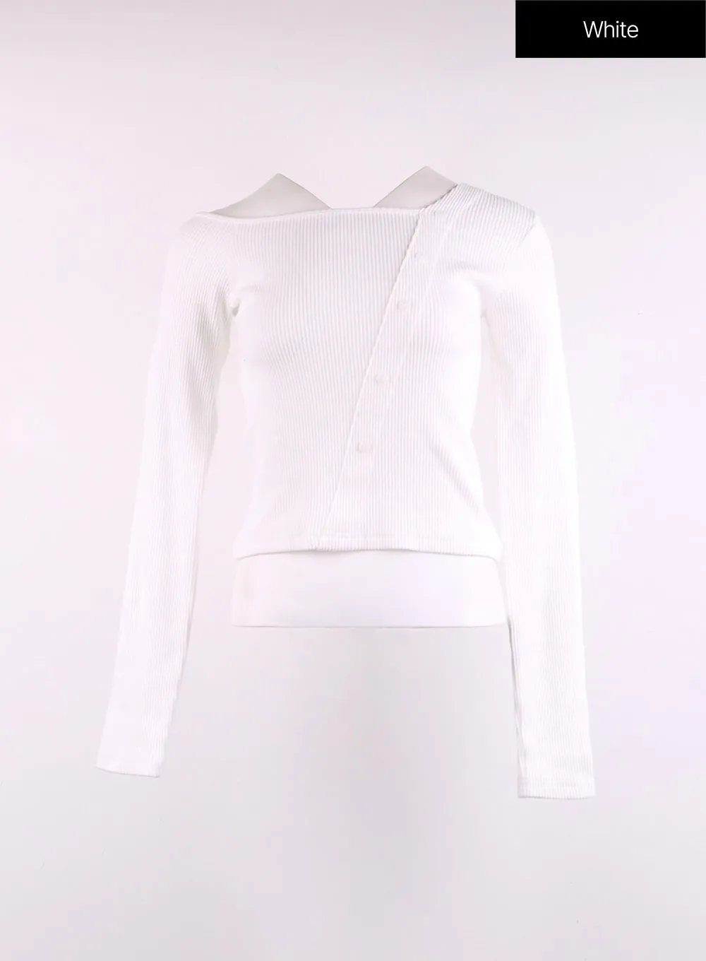 Ribbed Button Long Sleeve Top CJ429