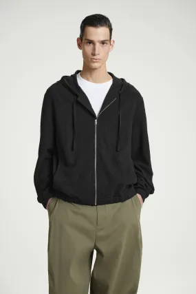 RIBBED JERSEY ZIP-UP HOODIE - Round neck - Long sleeve - BLACK - Men | H&M GB