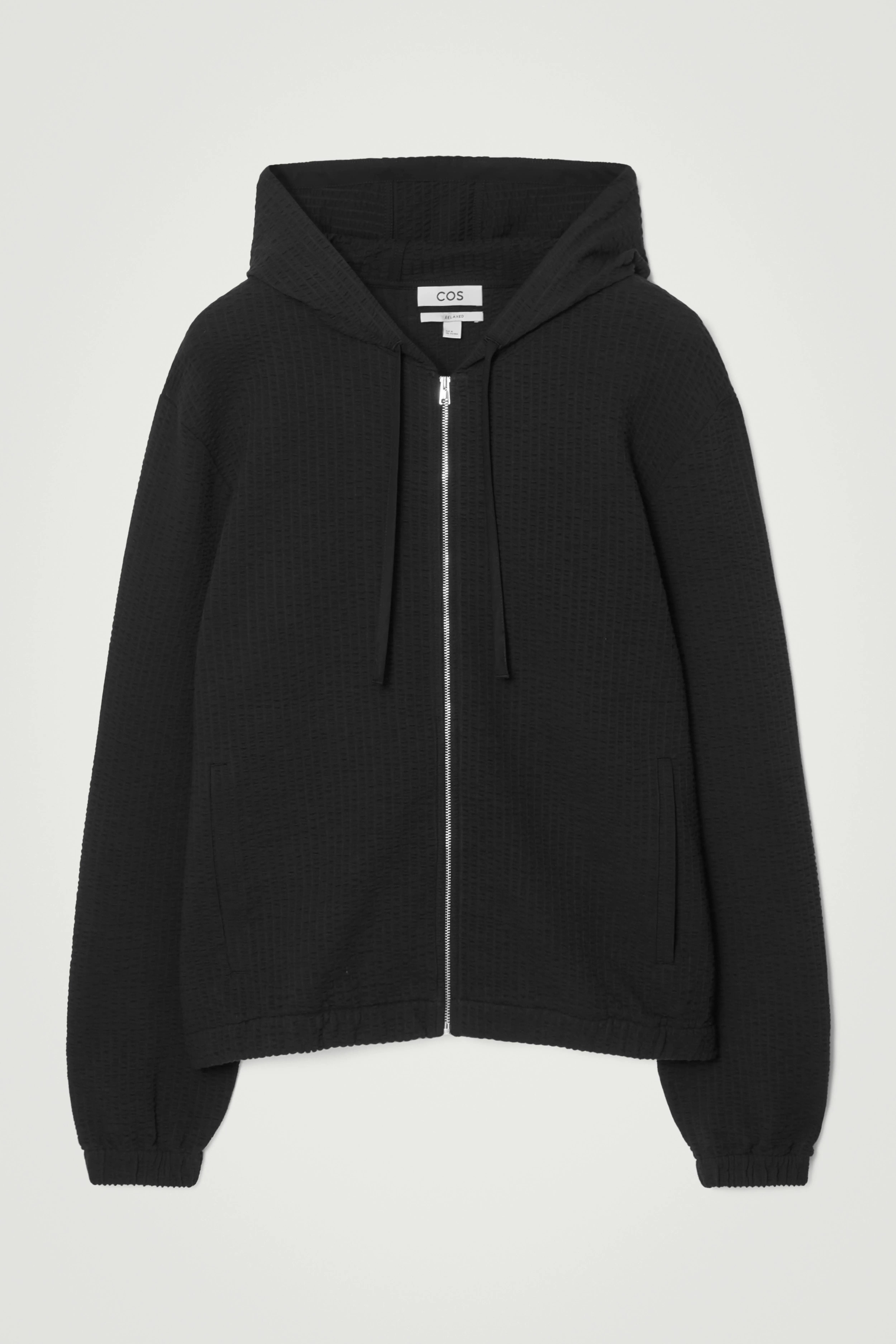 RIBBED JERSEY ZIP-UP HOODIE - Round neck - Long sleeve - BLACK - Men | H&M GB