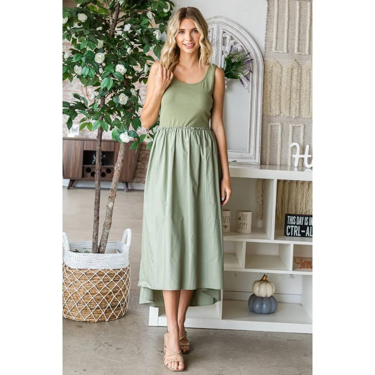 Ribbed knit top and Parachute Skirt Long Dress: Ginger / L