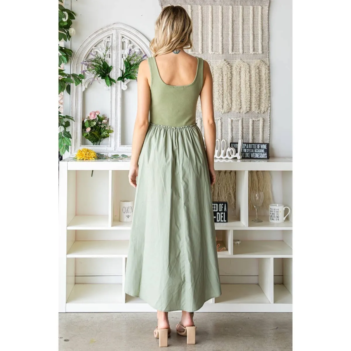 Ribbed knit top and Parachute Skirt Long Dress: Ginger / L