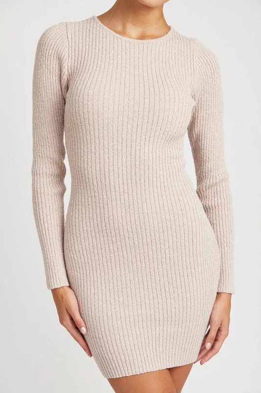 RIBBED LONG SLEEVE MINI DRESS