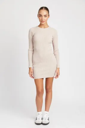 RIBBED LONG SLEEVE MINI DRESS