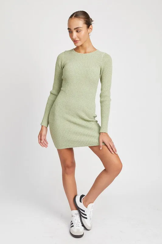 RIBBED LONG SLEEVE MINI DRESS