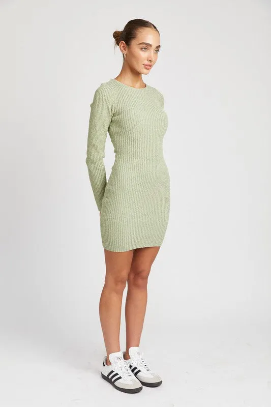 RIBBED LONG SLEEVE MINI DRESS