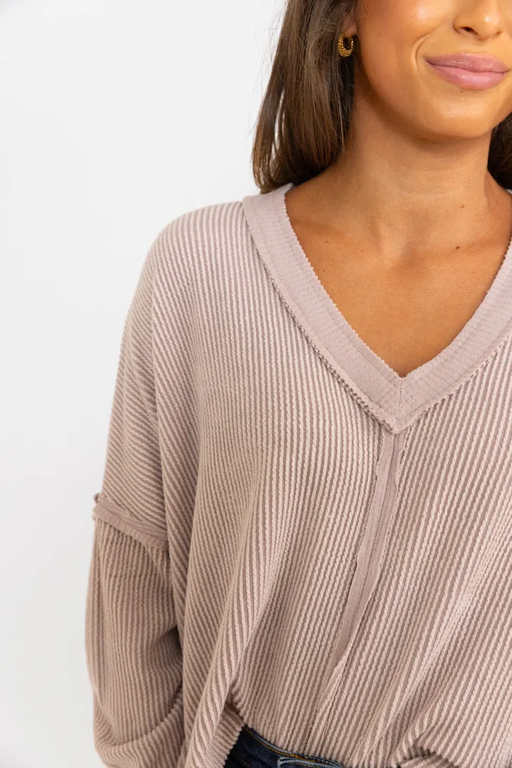 Ribbed Vneck Tee