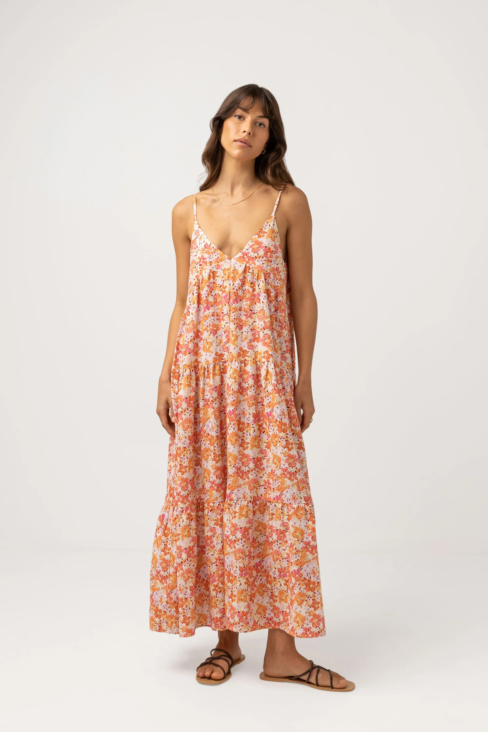 Rosa Floral Tiered Midi Dress Pink