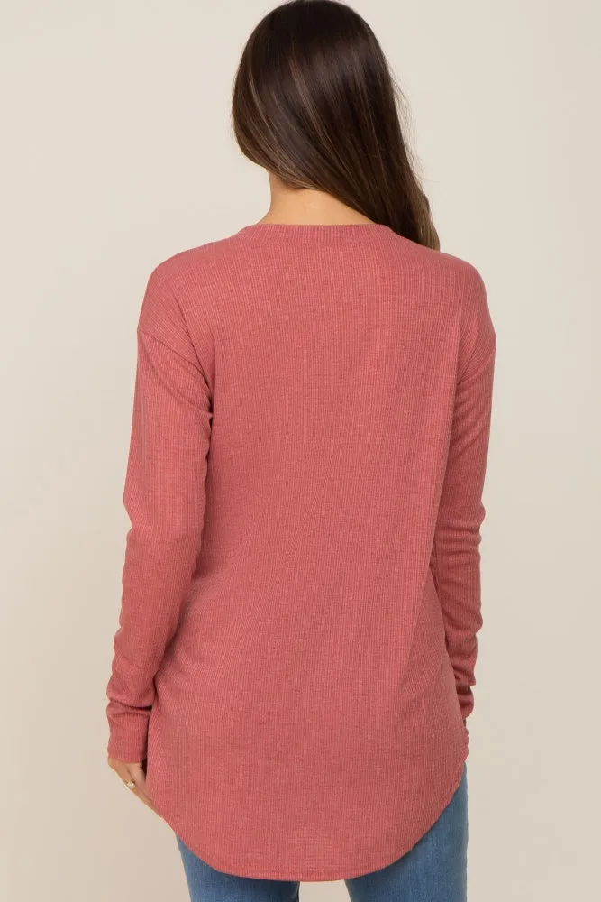 Salmon Long Sleeve Ribbed Maternity Top