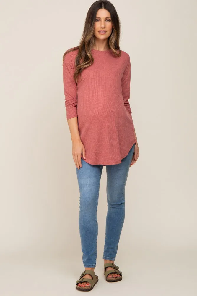 Salmon Long Sleeve Ribbed Maternity Top