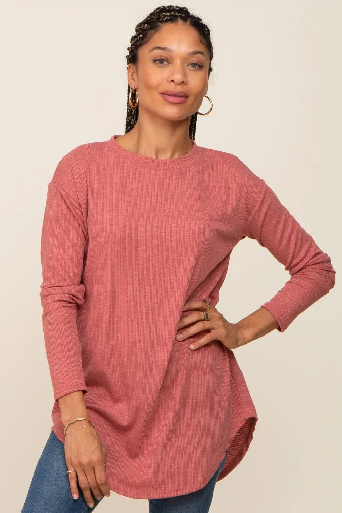 Salmon Long Sleeve Ribbed Maternity Top