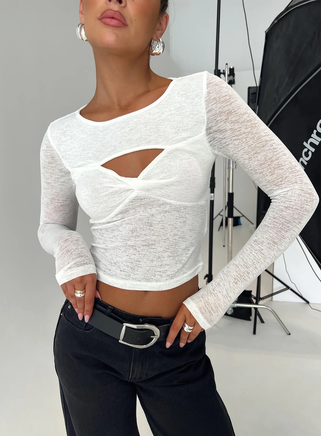 Sandrine Twist Long Sleeve Top White