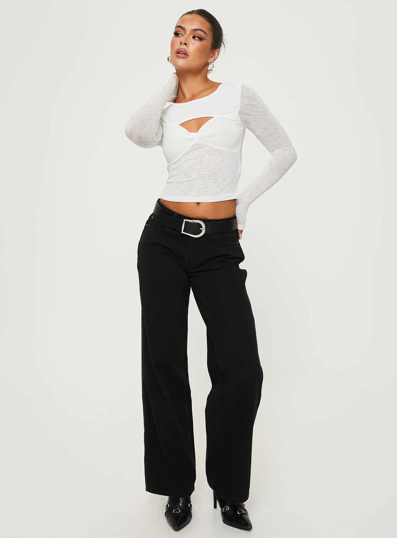 Sandrine Twist Long Sleeve Top White