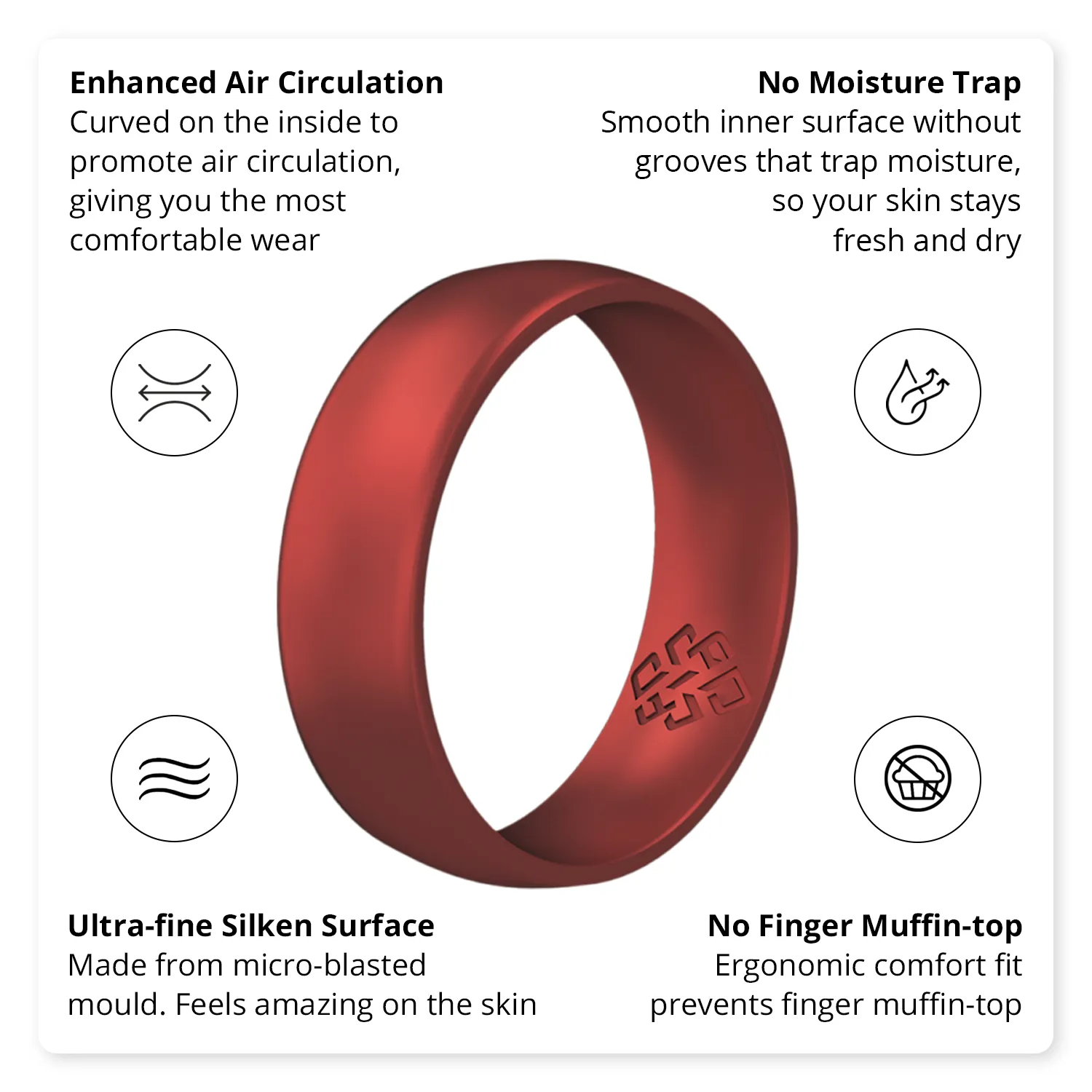 Satin Chrome Red Silicone Unisex Ring