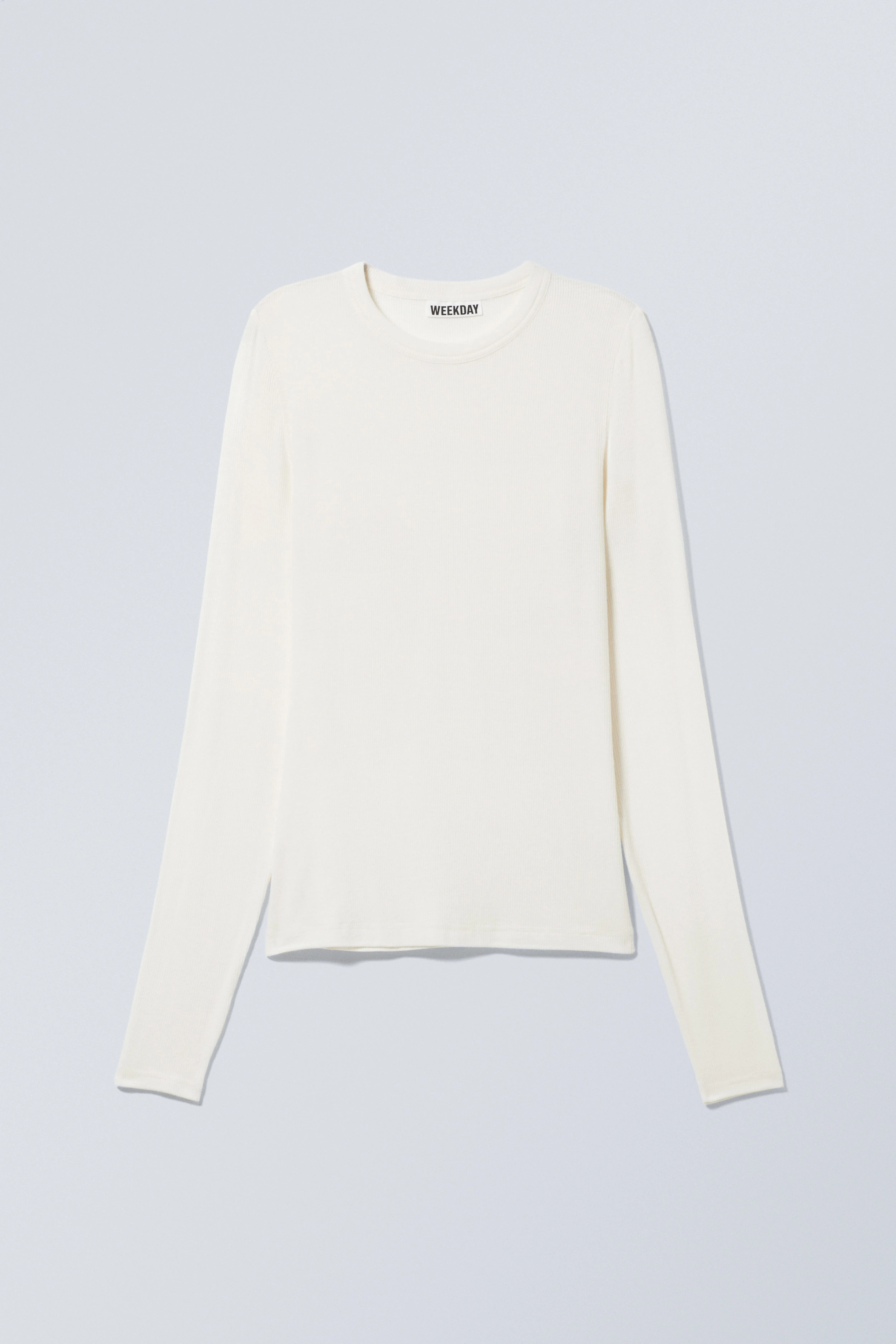 Sheer Ribbed Long Sleeve Top - Round neck - Long sleeve - White - Ladies | H&M GB